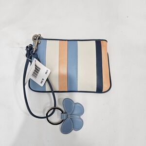 Vintage Coach Leather Striped Skinny Wristlet Blue Multicolored Zip Colorblock